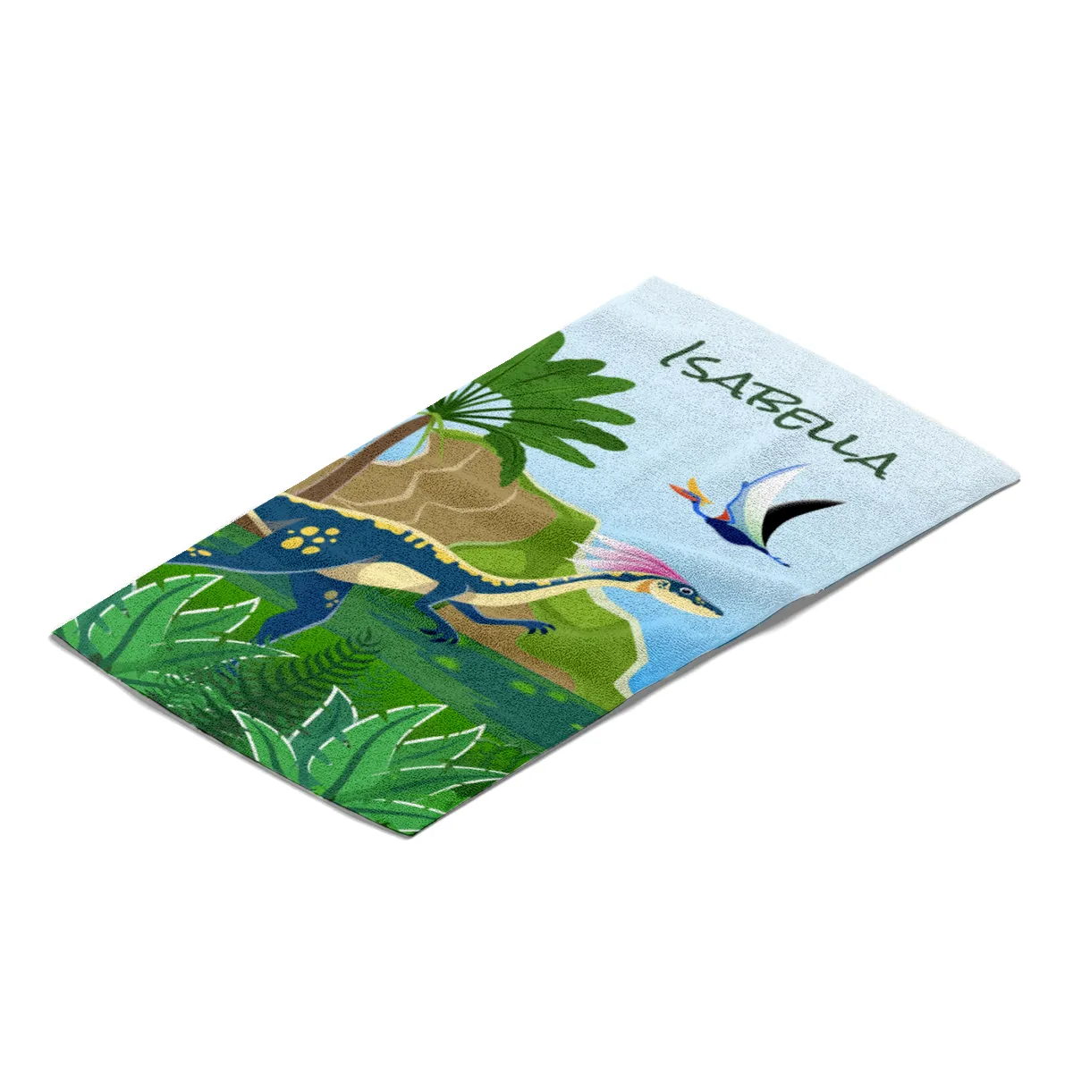 Dinosaurier-Handtuch mit Namen personalisierbar - personalisiertes Namens-Handtuch - Kinderhandtuch mit Wunschtext - Dinowelt