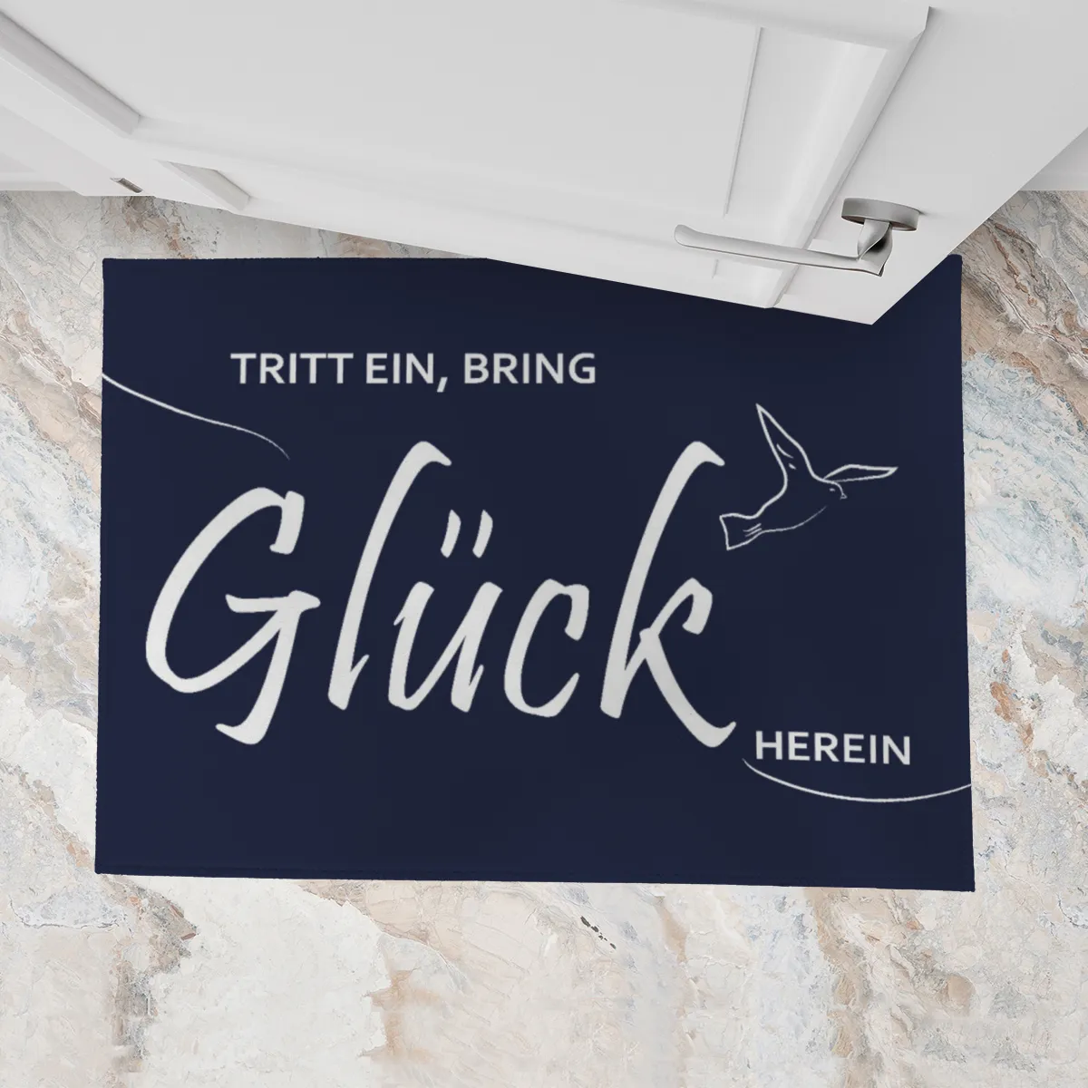 Spruch-Fußmatte Tritt ein, bring Glück herein - Schmutzfangmatte bedruckt Glück grün 70 x 50 cm