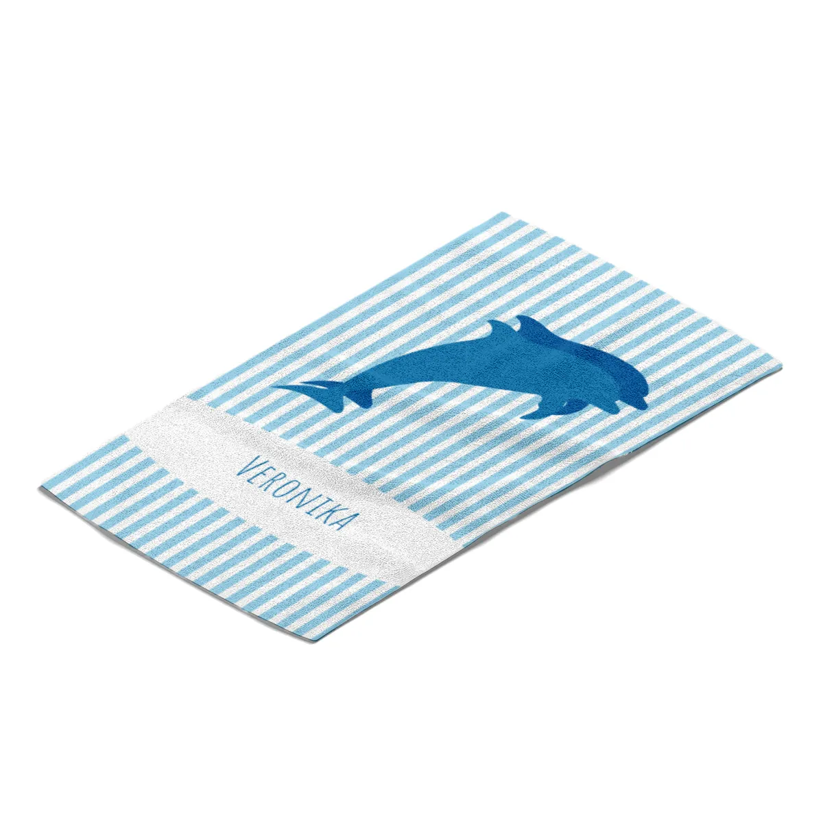 Duschtuch gestreift mit blauen Delfinen - mit Namen personalisierbar - personalisiertes Namensduschtuch - Delfine blau