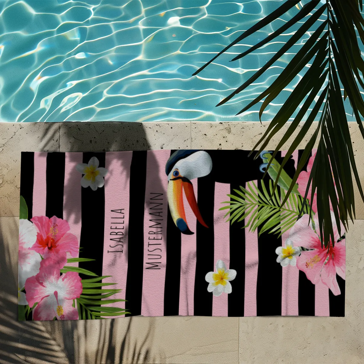 Duschtuch Sommer - mit Namen personalisierbar - personalisiertes Namensduschtuch mit Wunschtext - Tropical
