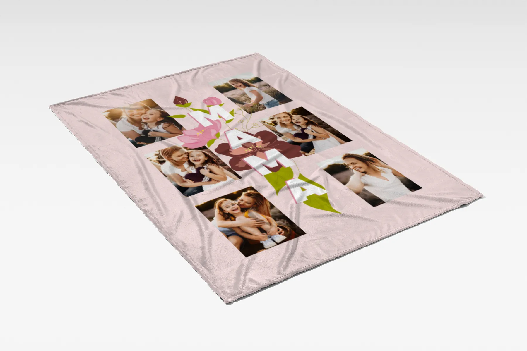 Kuscheldecke Mama Blüten 140 x 200 cm - mit 6 Fotos personalisierbar - Fotodecke selbst gestalten - Geschenkidee Muttertag Mama Blüten 6 Fotos 140 x 200 cm
