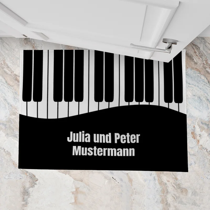 Fußmatte mit Namen personalisierbar - Geschenkidee Einzug, Geburtstag, Klavierspieler- Fussmatte mit Namen - Motiv Pianotasten 70 x 50 cm