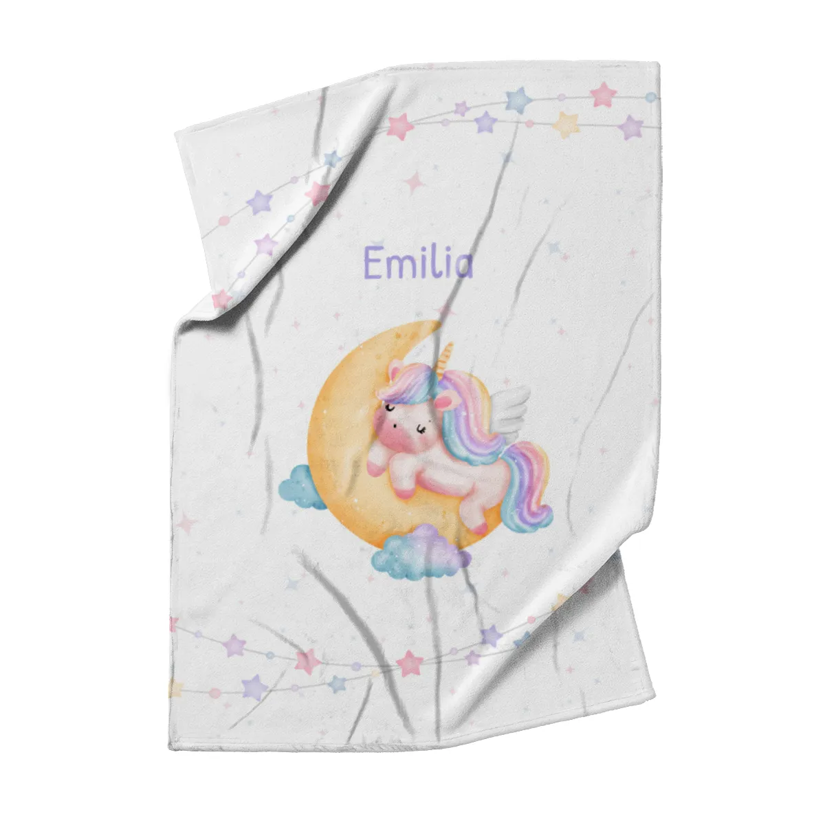 Babydecke mit Namen personalisierbar, Kuscheldecke, Namensdecke mit Einhorn, Geschenkidee Geburt Motiv Einhorn 75 x 100 cm