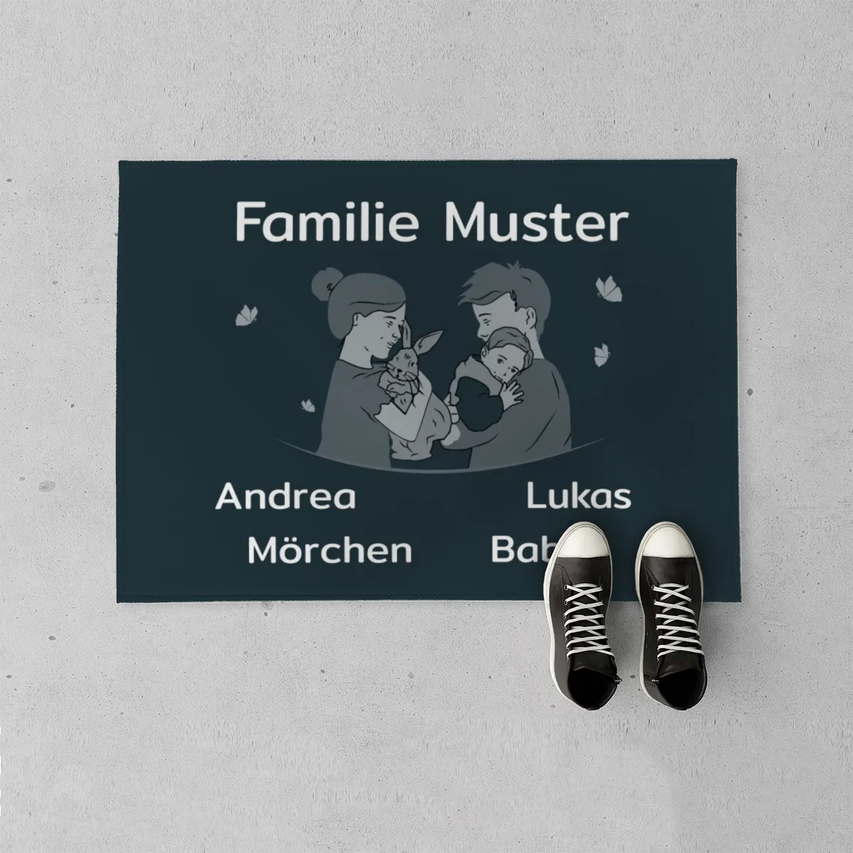 Personalisierte Fußmatte Pärchen mit Hund und Katze schwarz 70 x 50 cm