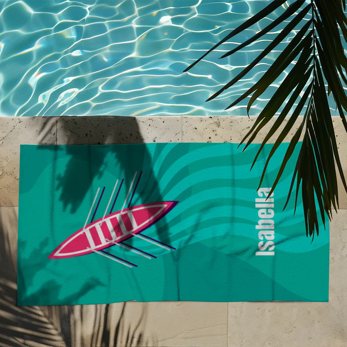 Badetuch Sport - mit Namen personalisierbar - personalisiertes Namens-Badetuch - Strandtuch mit Wunschtext - Ruderboot