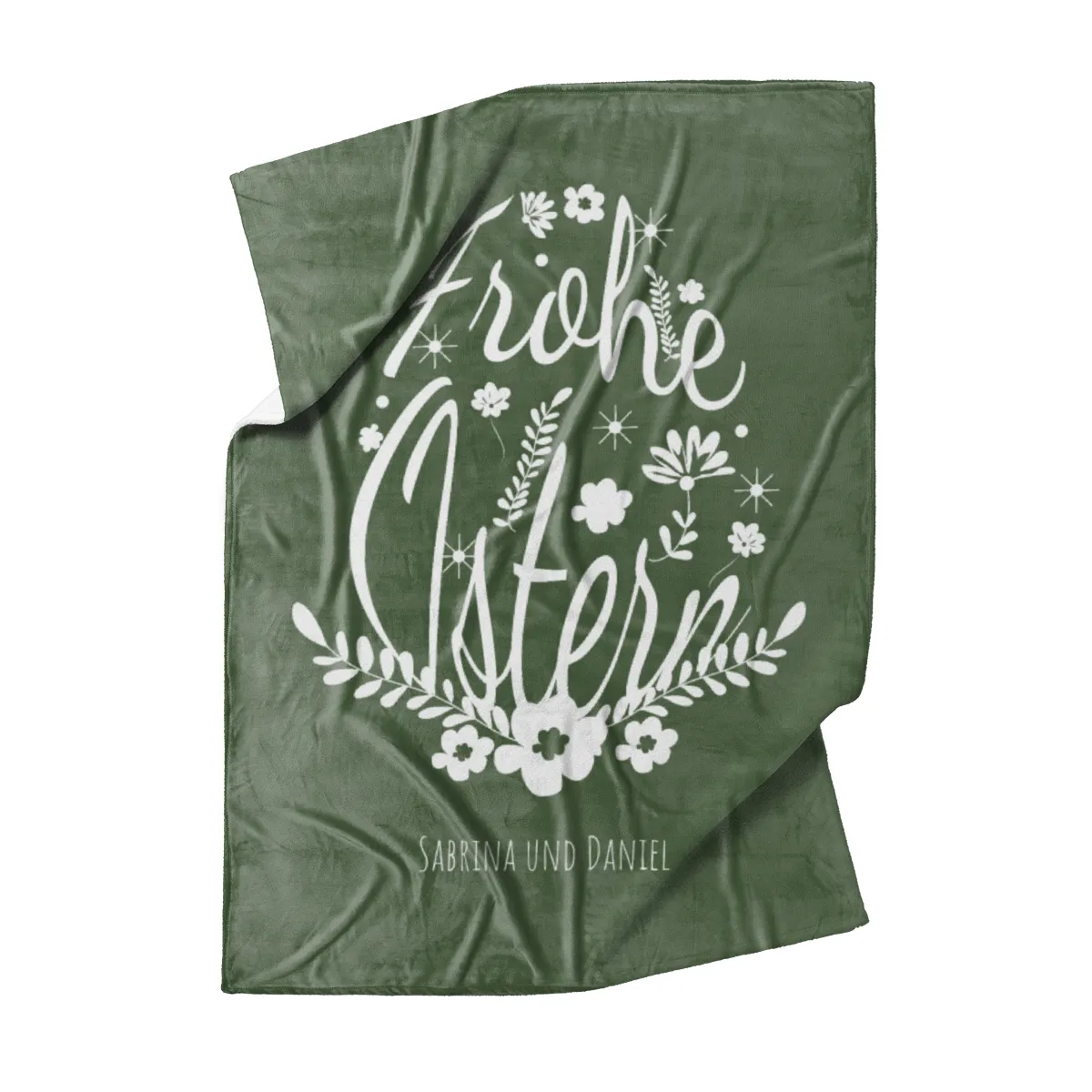 Kuscheldecke Ei Frohe Ostern grün - mit Namen personalisierbar - Geschenkidee Ostern, Osterdeko Blütenei Frohe Ostern Grün 125 x 155 cm