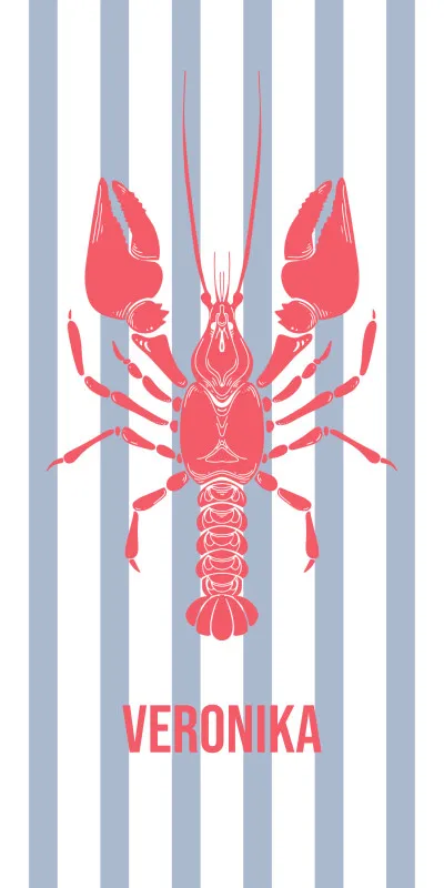 Badetuch blau gestreift mit Hummer - mit Namen personalisierbar - personalisiertes Namens-Badetuch - Strandtuch mit Wunschtext - Lobster blau