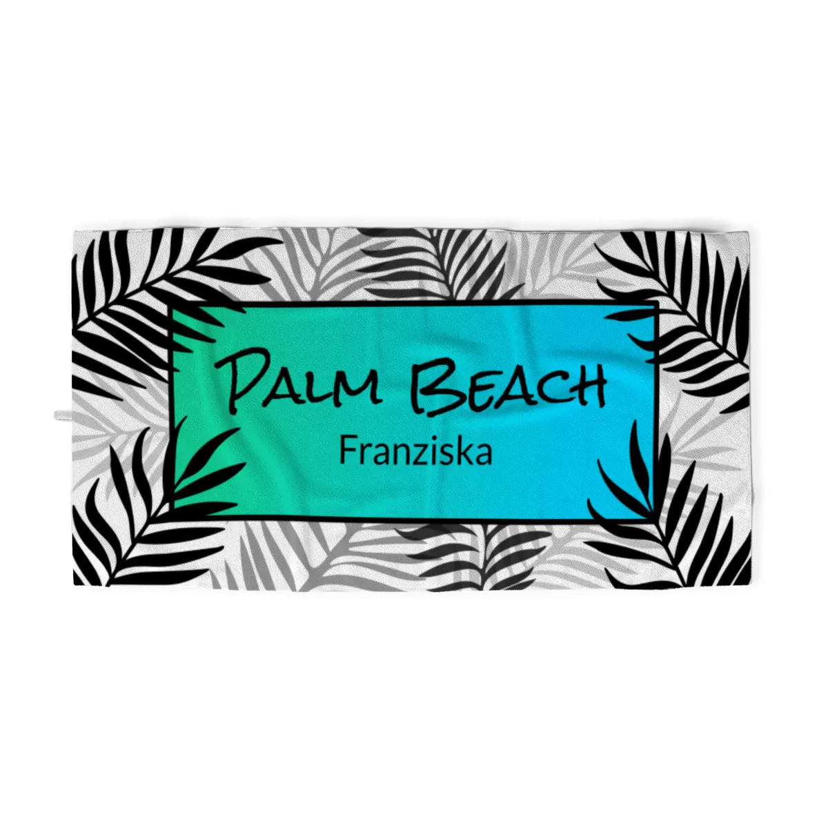 Badetuch Sommer - mit Namen personalisierbar - personalisiertes Namens-Badetuch - Strandtuch mit Wunschtext - Palmenblätter