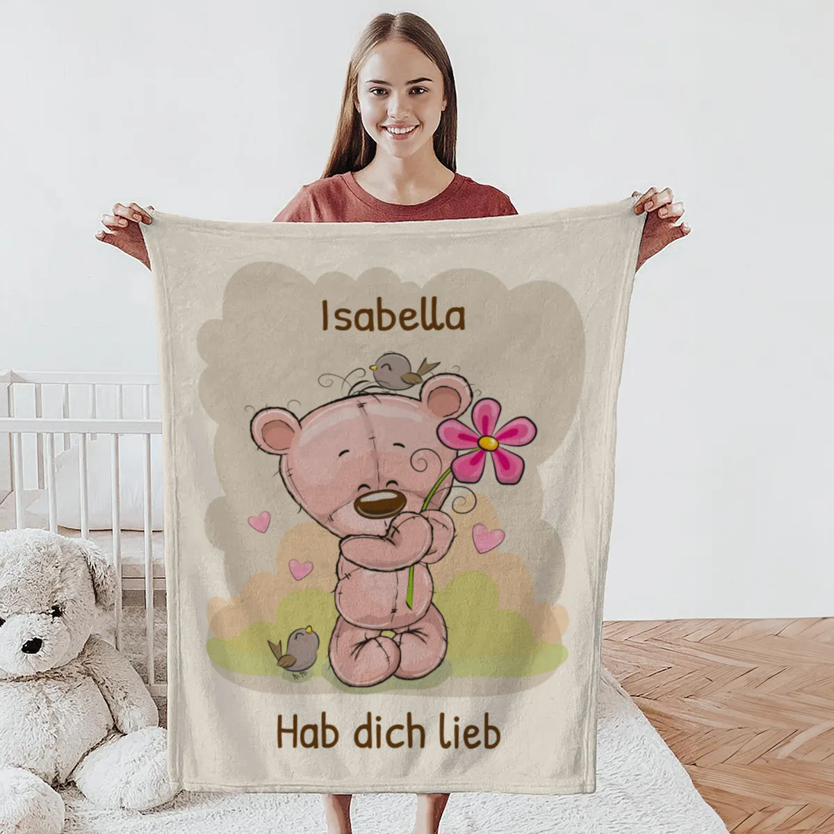 Babydecke Teddy mit Spatzen