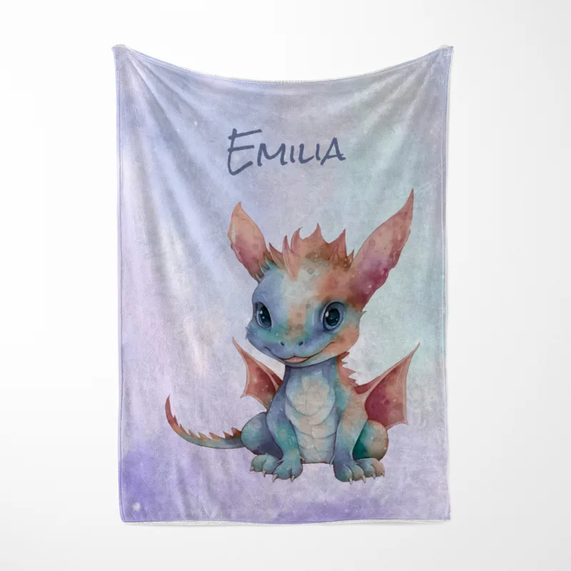 Wohndecke mit Namen personalisierbar, Kuscheldecke, Namensdecke mit Drachen, Geschenkidee Geburtstag Motiv Drache 1 140 x 200 cm