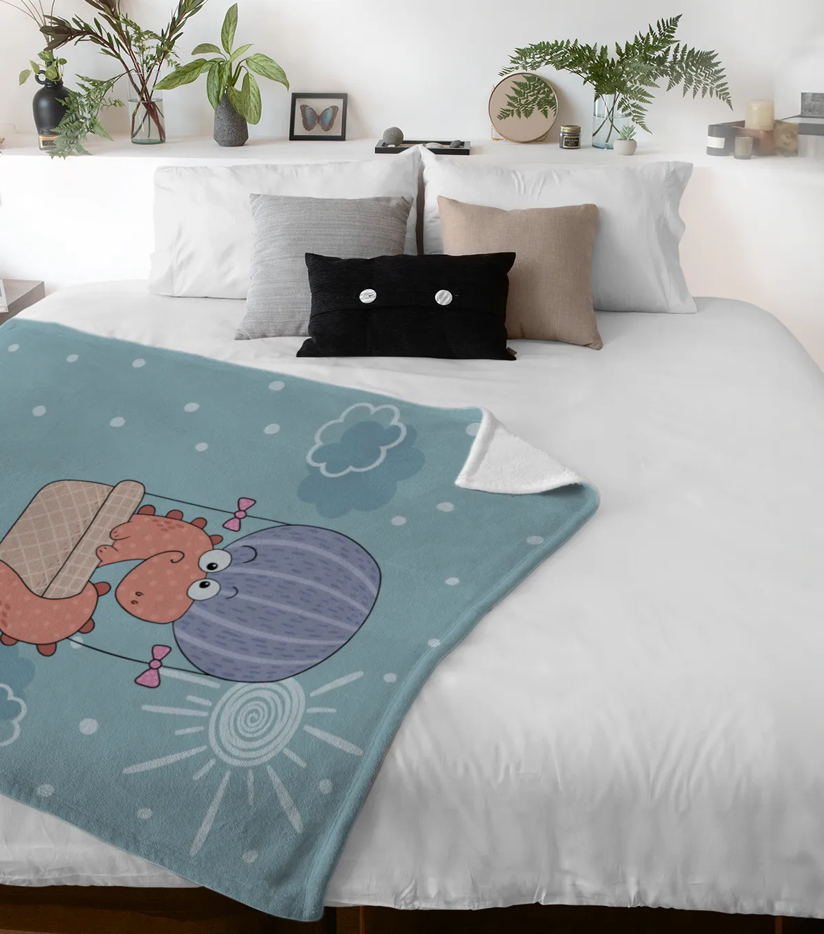 Babydecke mit Namen personalisierbar, Kuscheldecke, Namensdecke mit niedlichem Tiermotiv, Geschenkidee Geburtstag Motiv Luftfahrer Dino 75 x 100 cm