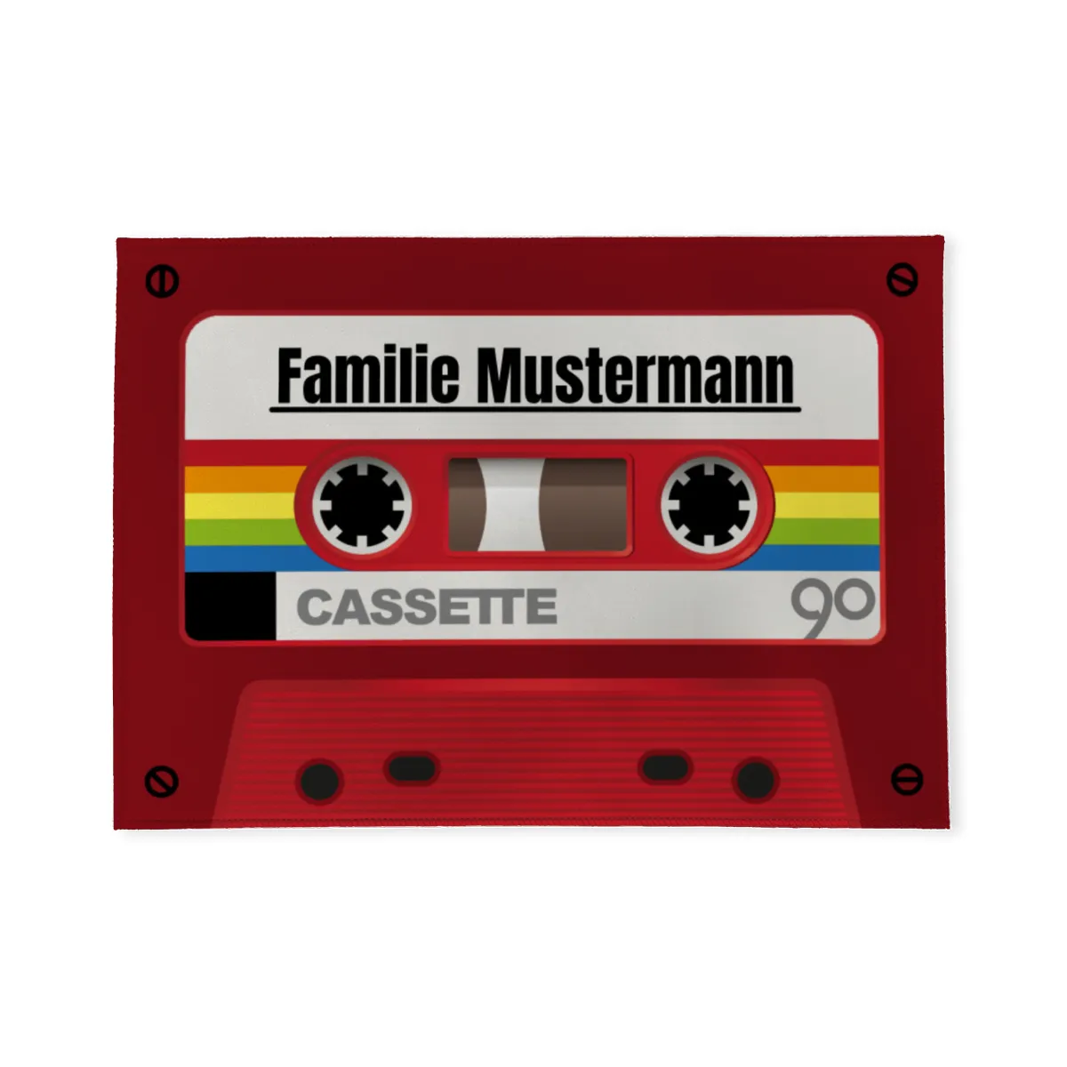 Fußmatte mit Namen personalisierbar - Geschenkidee Einzug, Geburtstag, Richtfest, Umzug - Fussmatte mit Namen - Motiv Kassette rot 70 x 50 cm