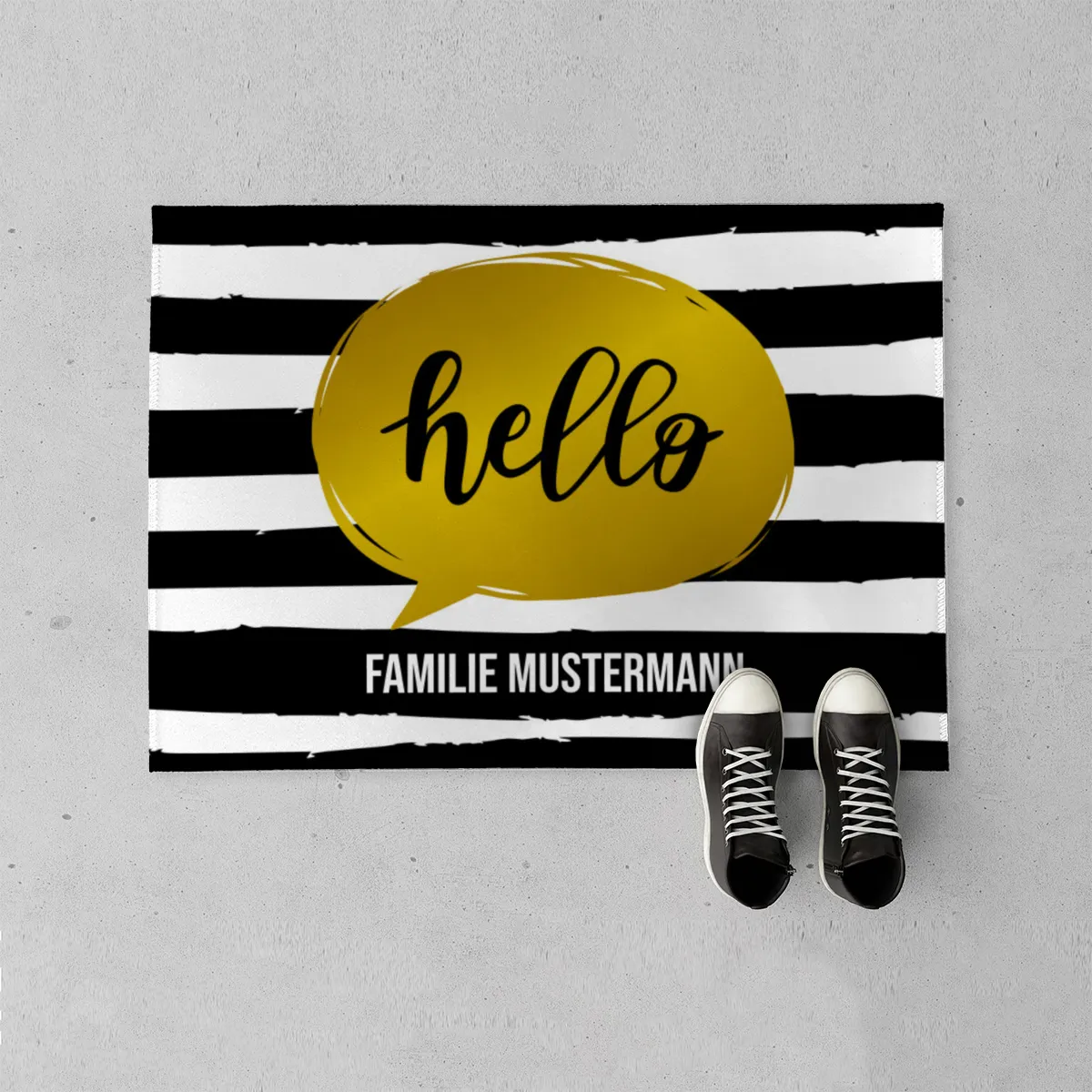 Fußmatte mit Namen personalisierbar - Geschenkidee Einzug, Geburtstag, Umzug, Paare - Fussmatte mit Namen - Motiv Hello Stripes 70 x 50 cm